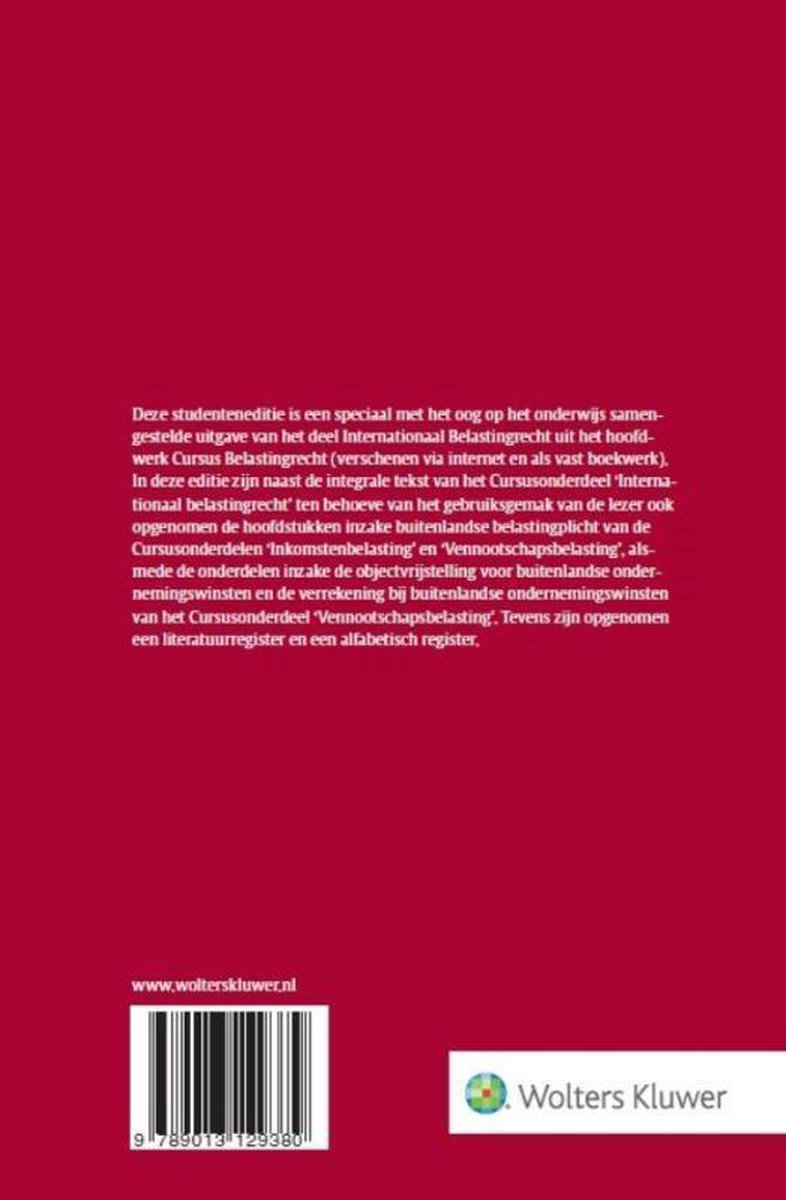 Studenteneditie Cursus Belastingrecht Internationaal Belastingrecht - back cover