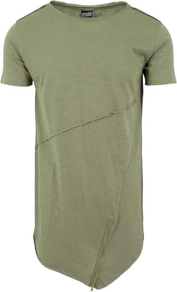 Urban Classics - Long Open Edge Front Zip Heren T-shirt - XL - Groen | bol