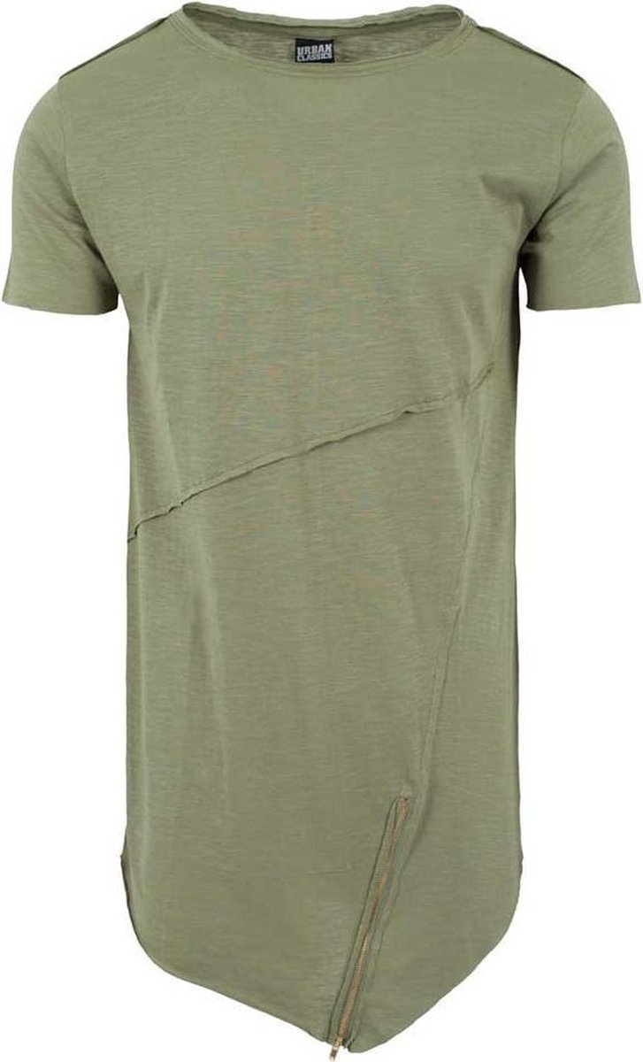Urban Classics Long Open Edge Front Zip Heren Tshirt L Groen