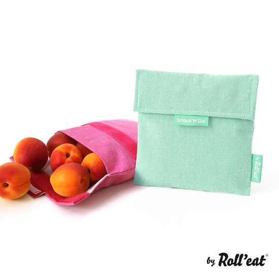 Snack'n'Go Nature Mint - Herbruikbaar Boterhamzakje en Snackverpakking - Sluiting met klittenband - BPA-vrij - Waterdichte binnenlaag - Wasbaar tot 60°C van Merkloos — afbeelding 2
