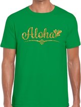 Aloha goud glitter hawaii t-shirt groen heren M