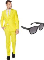 Geel heren kostuum / pak - maat 50 (L) met gratis zonnebril