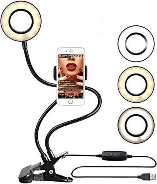 Blazen klant wetgeving TKSTAR Selfie Ring LED Light met mobiele telefoonhouder standaard - Zwart |  bol