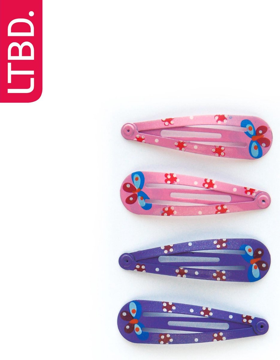 LTBD Haarclips Roze met bloem / Paars 4 stuks