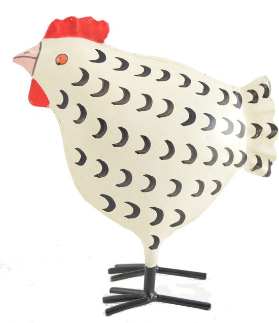 Wit metalen handbeschilderde kip | bol.com