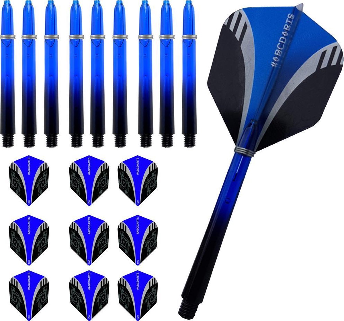 ABC Dart - Dart Flights en Darts Shafts Medium - Tribal blauw - 3 sets