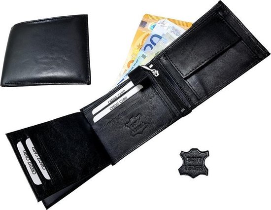 negatief ongeluk tekort Heren Zwart Leren Portemonnee met 16 vakjes voor pasjes kleingeld briefgeld  12.5 x 9.5... | bol.com