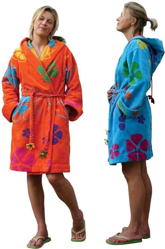 Dames badjas Sixtie's-oranje-Xl/2XL (100CM)