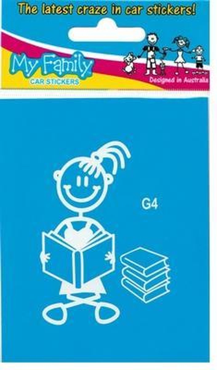 Meisje met boek - autosticker - wit - 7,5 cm - The Sticker Family
