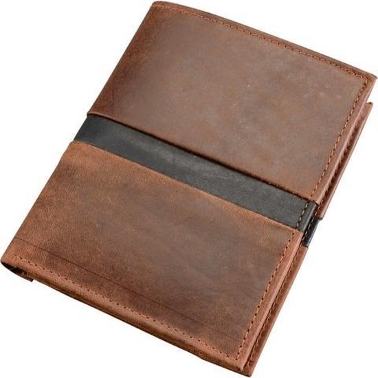Alassio portemonnee - combi bruin leer - opbergvak paspoort 12x10cm.