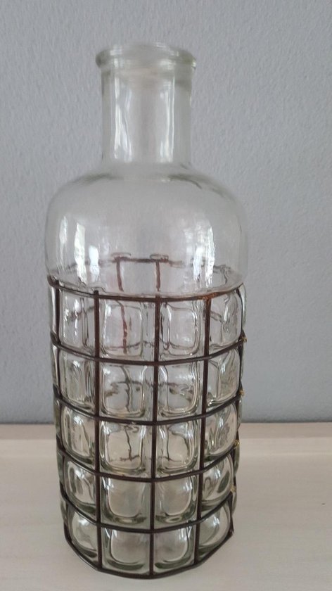 Decoratieve vaas India - Glas/Metaal - Ø 13 cm - hoogte 32 cm