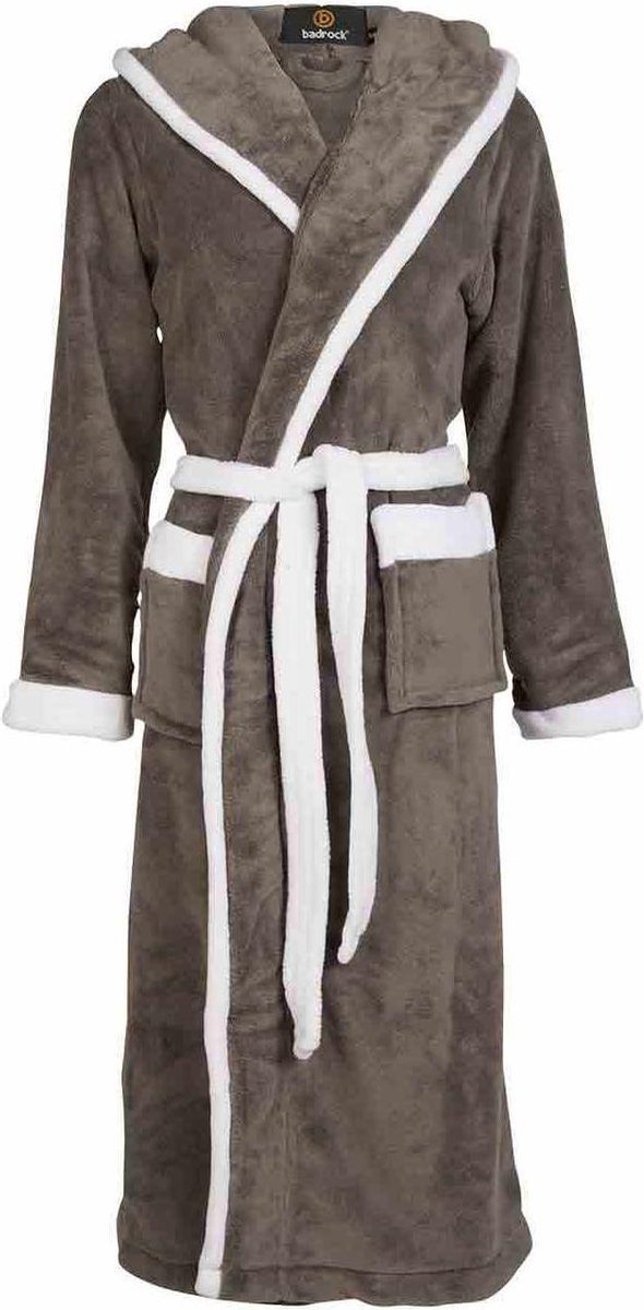 Badjas capuchon grijs - fleece badjas - Badrock