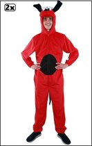 2x Kostuum rode hond L/XL - Carnaval kostuum verkleed kleding thema feest hond dier rood grappig en fout