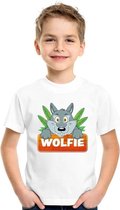 Wolfie de wolf t-shirt wit voor kinderen - unisex - wolven shirt S (122-128)