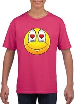 Smiley/ emoticon t-shirt verliefd roze kinderen XL (158-164)