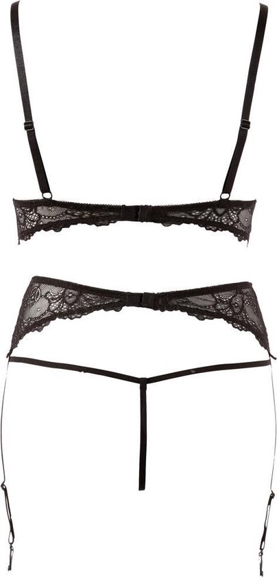 Set Intimo Abierta Fina Shelf Bra Nero – Reggiseno A Balconcino E Perizoma Scoperto Con Strass