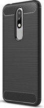 Shop4 - Nokia 5.1 Plus Hoesje - Zachte Back Case Brushed Carbon Zwart