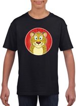Kinder t-shirt zwart met vrolijke luipaard print - luipaarden shirt S (122-128)