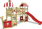 WICKEY speeltoestel klimtoestel StormFlyer met schommel & rode glijbaan, outdoor kinderklimtoren met zandbak, ladder & speelaccessoires voor de tuin