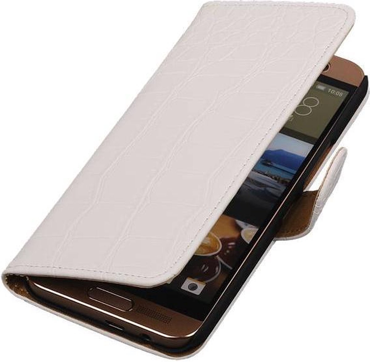 HTC One Me Croco Wit Bookstyle Wallet Hoesje - Cover Case Hoes