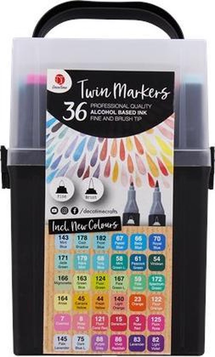 Decotime Twin Markers pakket met 36 Markers - alcoholbasis - Met dubbele punt | bol.com