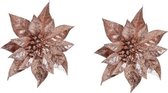 2x Kerstboomversiering bloem op clip oud roze kerstster 18 cm - kerstfiguren - oud roze kerstversieringen