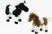 2x Pluche paarden knuffels met witte manen 26 cm in set - Paarden knuffels - Speelgoed voor kinderen