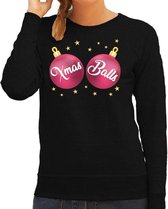 Foute kersttrui / sweater zwart met roze Xmas Balls borsten voor dames - kerstkleding / christmas outfit L (40)