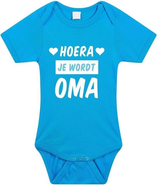 Hoera je wordt oma tekst baby rompertje blauw jongens