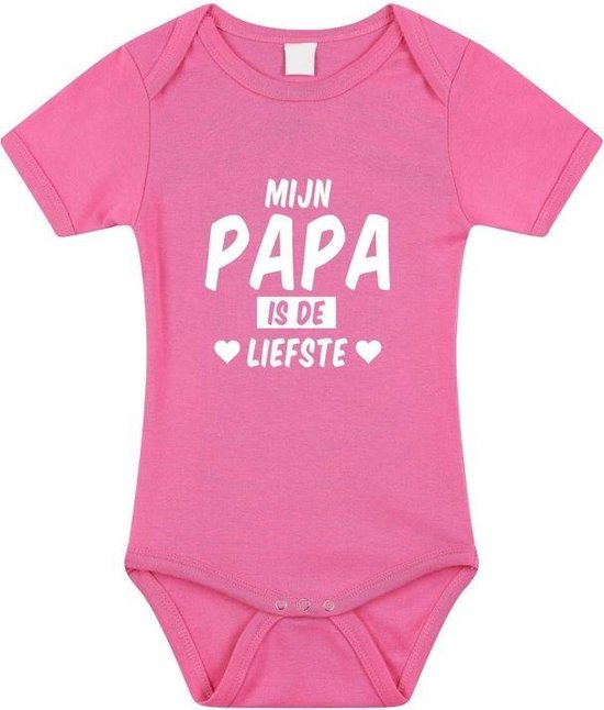 Mijn papa is de liefste tekst baby rompertje roze meisjes - Kraamcadeau - Babykleding 56