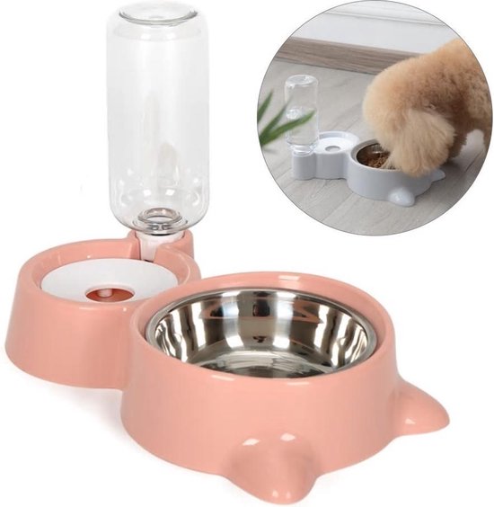 Let op bezoek puppy Voerbak en automatische water dispenser voor kat of kleine hond - roze |  bol.com