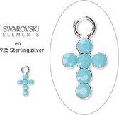 925 Sterling zilveren kruis bedeltjes (7x5mm) met Swarovski kristal in de kleur Turquoise. Verkocht per 2 stuks