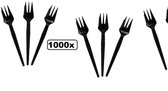 1000x Snackvork met tanding 13,5cm zwart - vork mes eten friet snack festival feest party