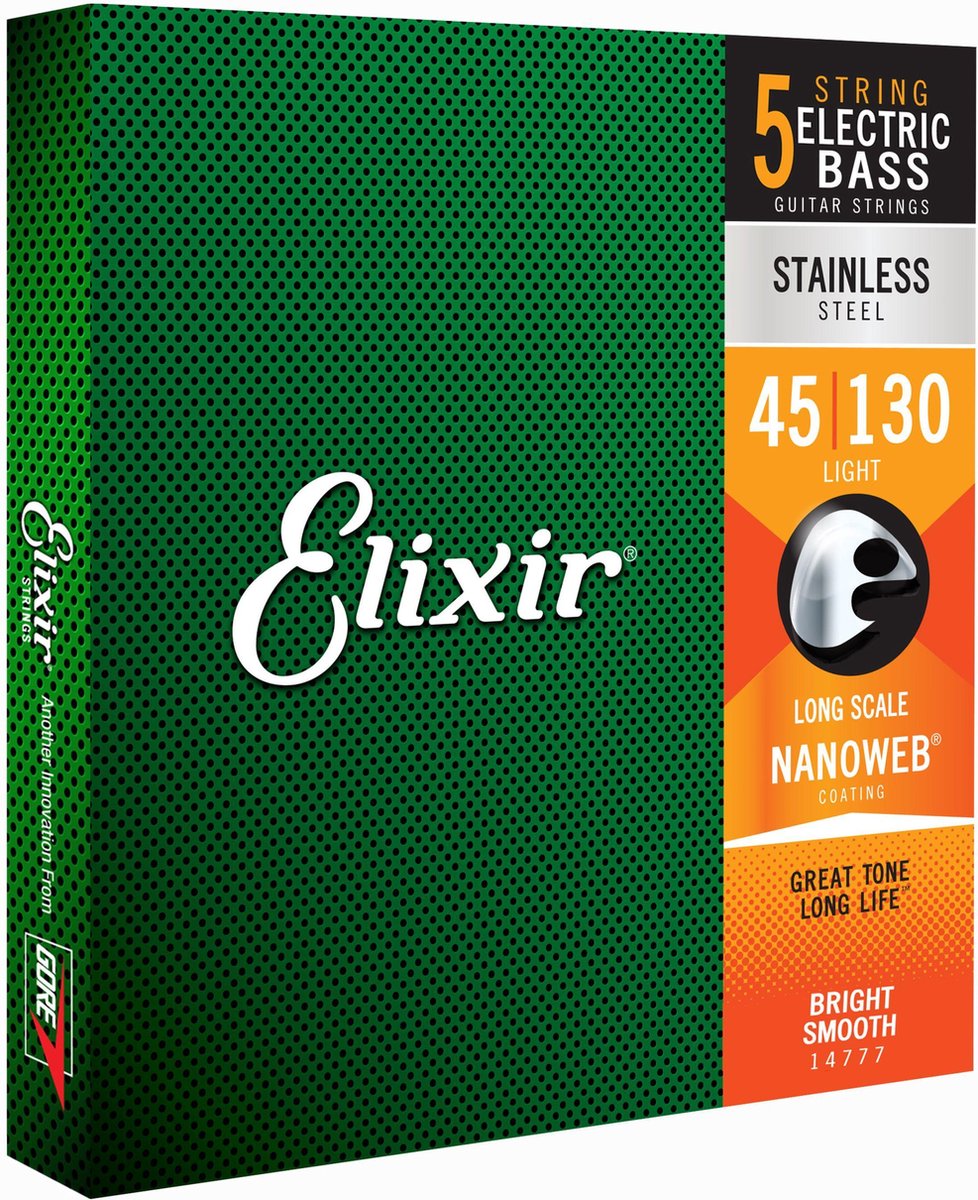 Elixir 14777 Bass Stainless Steel Nanoweb 5-String Light 45-130