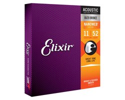 Elixir Nanoweb - Akoestische Gitaarsnaren - 80/20 Brons - Custom Light - Langdurige Toon - Coating Tussen De Wikkelingen - .011-.052