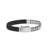 SILK Jewellery - Zilveren Armband - Bold - 277BLK.19 - zwart leer - Maat 19