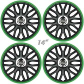 Wieldoppen ORDEN-BGR 14 inch satijn-zwart/groene rand (set a 4 stuks in doos)