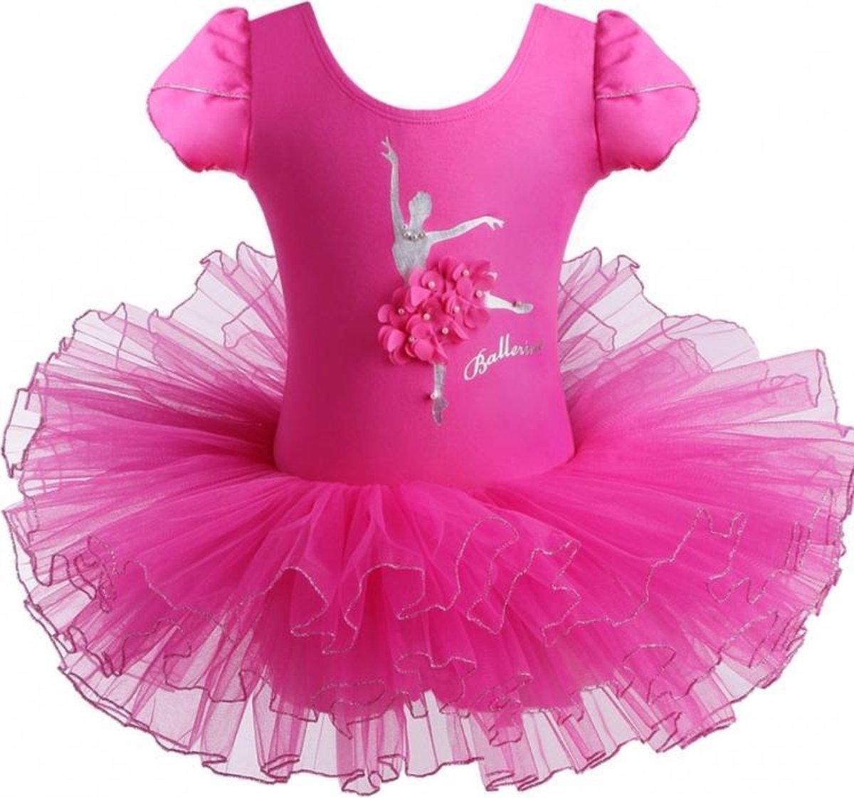 Balletpakje Ballerina + Tutu - Fuchsia - Ballet - maat 110-116 prinsessen tutu verkleed jurk meisje