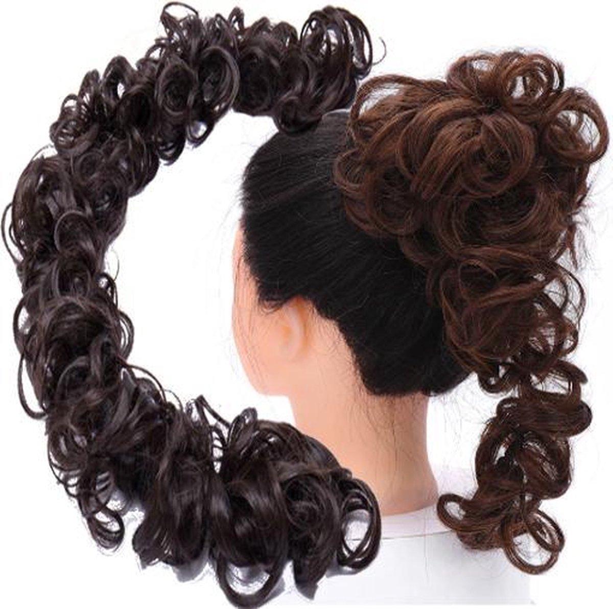 Twirl Scrunchie Messy Hair Bun Curly Extension Zwart | Inclusief Luxe Bewaarzakje.