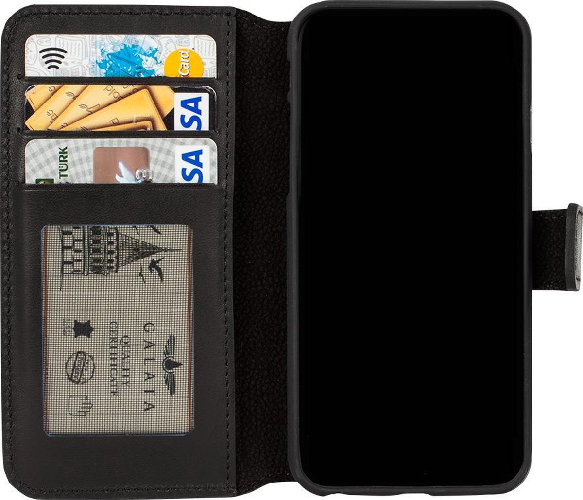 Galata bookcase iPhone 11 Pro Max hoesje echt leer Zwart | Ruimte voor drie pasjes | Opbergvakje voor briefgeld | Handige stand functie | Magneetsluiting | handarbeid door ambachtslieden