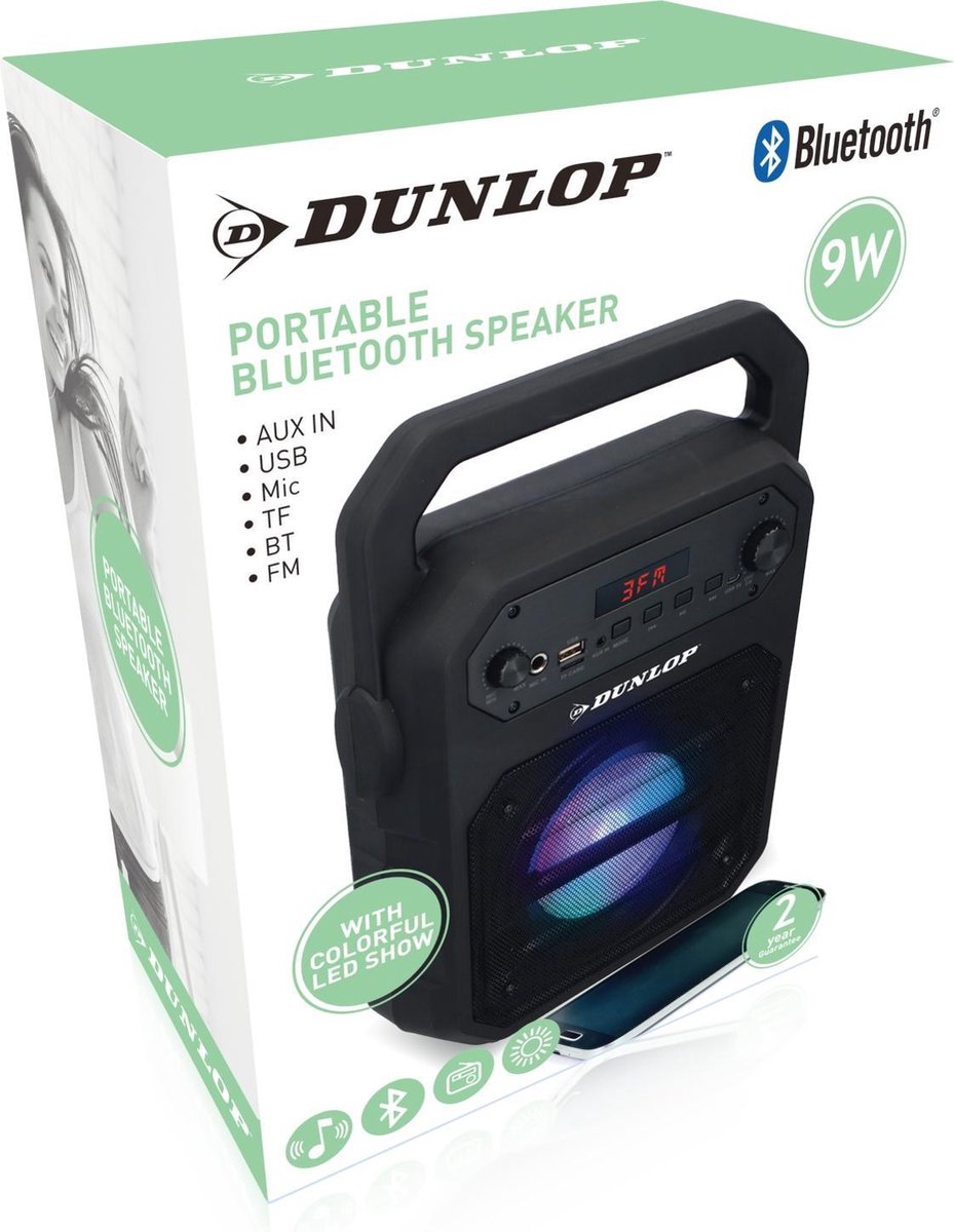 Dunlop Speaker - Bluetooth - 9W - FM-Radio - LED's - Zwart | bol