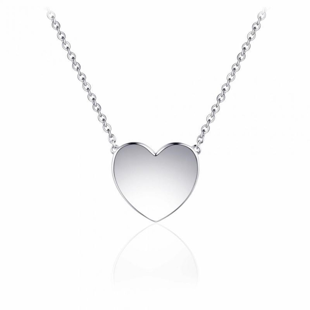 Juwelier Emo - Hart Ketting Zilver - Zilveren Ketting met hanger - 01129 - L 45 CM - DIAMETER 13 MM