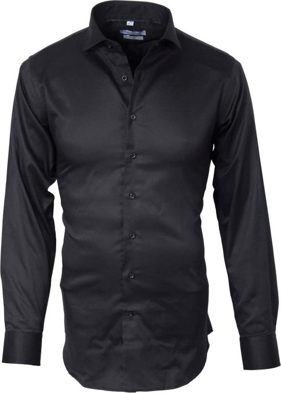 Kaki hemd Zwart plain Supima Twill-43 |