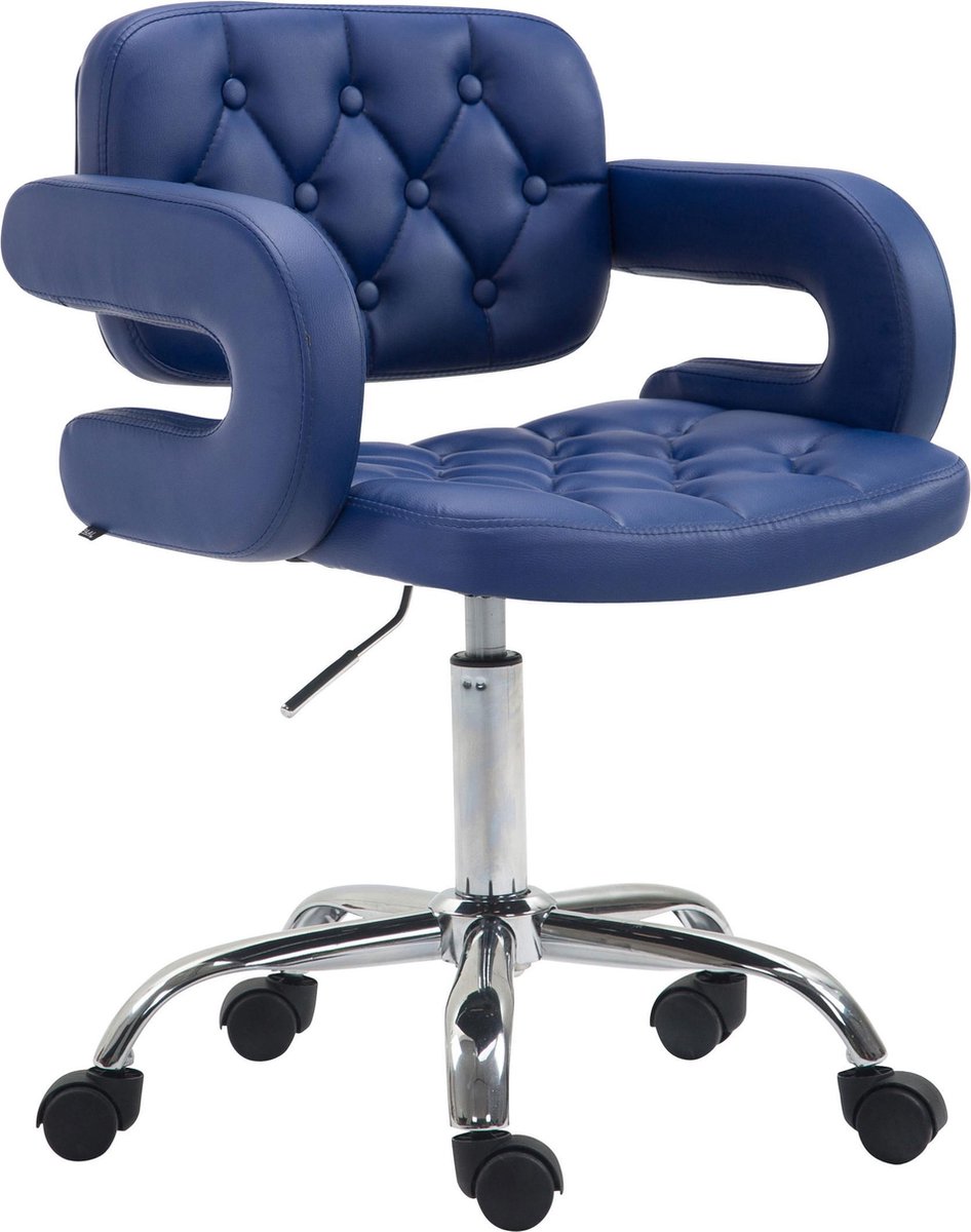 Bureaustoel - Barkruk - Chesterfield - In hoogte verstelbaar - Kunstleer - Blauw - 62x55x90 cm
