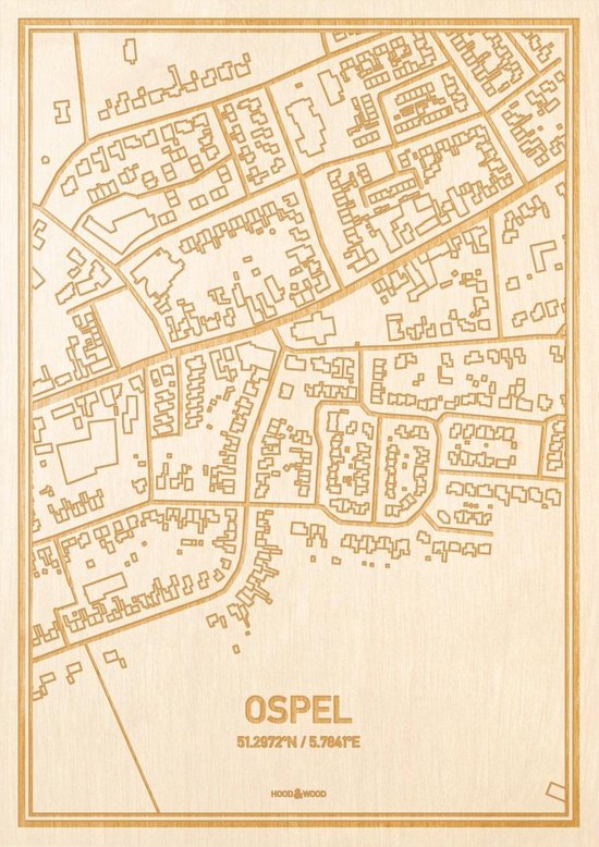 Kaart Ospel - Gegraveerde stadskaart Hood&Wood - Hout, A4 | bol.com