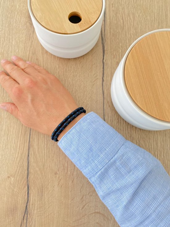 Armband Heren Dames Touw 19,5cm Dubbel Snoer Nylon Zwart - Blauw Galeara Design NOA Magnetisch