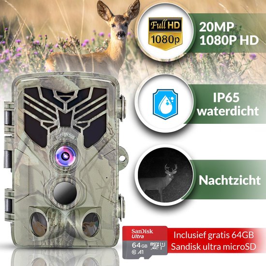 Baucy M601 Wildlife Camera - Wildcamera - Met Wifi En Nachtzicht Bewakingscamera Jachtcamera Inclusief 64gb Sd Kaart