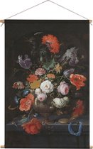Stilleven met bloemen en een horloge | Abraham Mignon | ca. 1660 - ca. 1679  | Kunst | Textieldoek | Textielposter | Wanddecoratie | 120CM x 180CM” | Schilderij