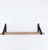 GoudmetHout Massief Eiken Wandplank - 160x20 cm - Industriële Plankdragers - Staal - Zonder Coating - Wandplank hout