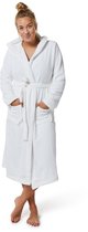 Badjas fleece - witte badjas met capuchon - flanel fleece badjas unisex - maat L/XL